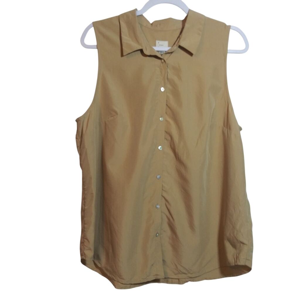 A New Day Sleeveless Tan Button Front Blouse Neutral Size XL